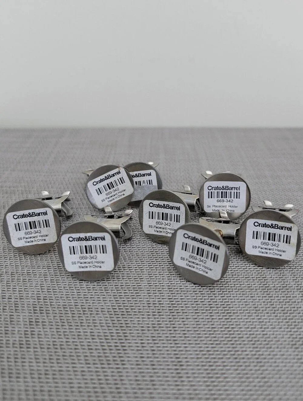 CRATE & BARREL Set of 8 Harp Music Stand Placecard Holder Stainless Steel Modern